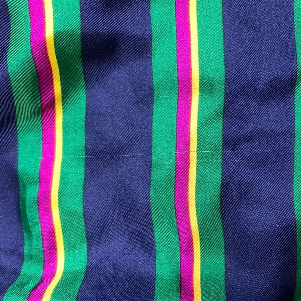 Ralph Lauren Silk Skirt Girls 3T Navy Blue Green Striped Elastic Waist‎ Preppy